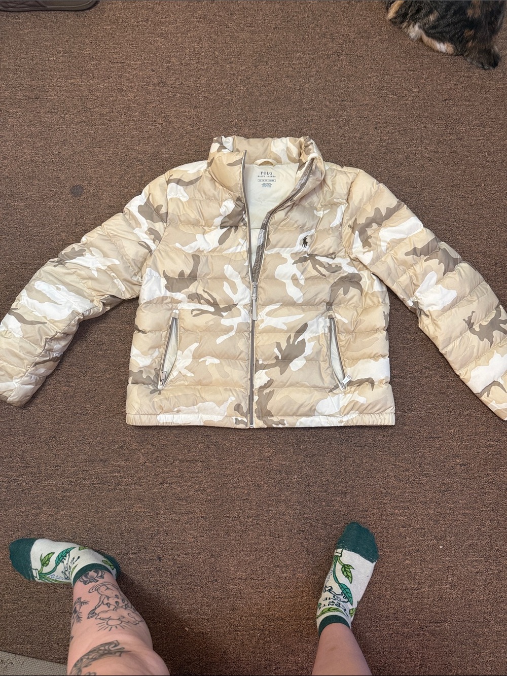 Polo by Ralph Lauren Beige & White Camo Quilted Puffer Jacket